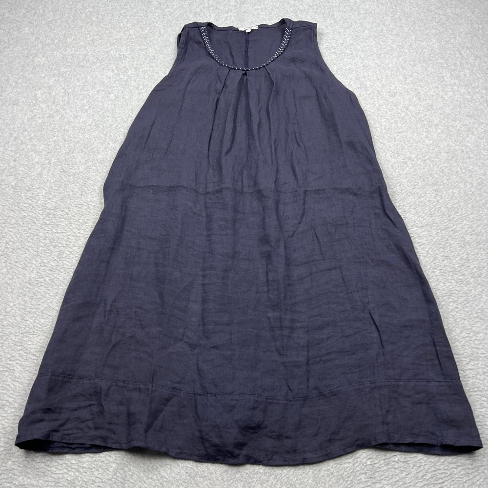 Rosemarine Dress Womens Large Blue 100% Linen Sleeveless Braided Neckline Italy